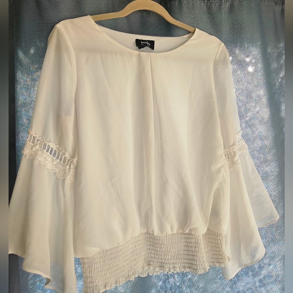 Boho Flowy White Blouse with Lace Details